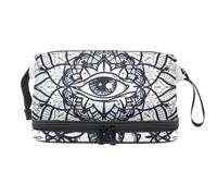 All Seeing Eye - Trousse a doppio strato con motivo mandala per donne e ragazze, trousse da viaggio per trucchi, pratica borsa organizer con scomparto per pennelli, Multi, 27x15x14 cm/10.6x5.9x5.5 in,