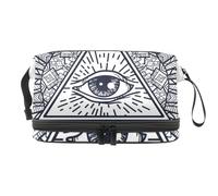 All Seeing Eye - Trousse a doppio strato con motivo mandala triangolare, per donne e ragazze, borsa da viaggio per trucchi e trucchi, con scomparto per pennelli, Multi, 27x15x14 cm/10.6x5.9x5.5 in,