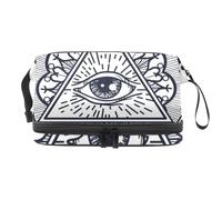 All Seeing Eye - Trousse a doppio strato con motivo mandala triangolare, per donne e ragazze, borsa da viaggio per trucchi e trucchi, con scomparto per pennelli, Multi, 27x15x14 cm/10.6x5.9x5.5 in,