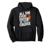 All She Ever Does Is Cruise, design retrò con palme e tramonto Felpa con Cappuccio