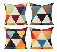 All Smiles Outdoor Throw Pillow Covers Fall Decor Patio 20x20 Set of 4 Colorful Modern Cushion Cases Cojines Couch Sofa Decoration Porch for Home Living Room Geometric Triangle Orange Yellow