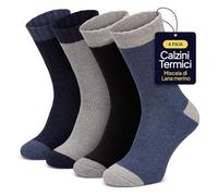 All Things Accessory Calze Termiche da Uomo in Misto Lana Merino - 4 Paia di Calze Spesse, Taglia EU 39-46