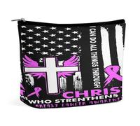 All Things Strong Christ Breast Cancer Awareness Ribbon Beauty Case da viaggio per donna Borsa cosmetica in pelle PU resistente all'acqua con cerniera