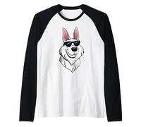 all White German Shepherd with Occhiali da Sole Cool Maglia con Maniche Raglan