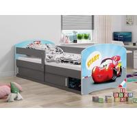 All4All Letto per bambini Leo - 160x80cm Junior - Cameretta - con contenitore - Cars - Hello Kids - Letto in legno - Rete a doghe - Rete a doghe - 20 (Cars con telaio grafite, senza materasso)