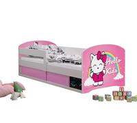 All4All Letto per bambini Leo - 160x80cm Junior - Cameretta - con contenitore - Cars - Hello Kids - Letto in legno - Rete a doghe - Rete a doghe - 20 (Hello Kids con telaio bianco, con materasso)