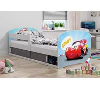 All4All Letto per bambini Leo - 160x80cm Junior - Cameretta - con contenitore - Cars - Hello Kids - Letto in legno - Rete a doghe - Rete a doghe - 20 (Hello Kids con telaio bianco, senza materasso)