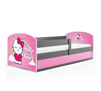 All4All Letto Singolo Leo - 80x160 cm - Legno -Letto per Bambino e Sdulto - Bett - Letti Singoli - Kitty Grigio - con Materasso