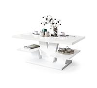 All4All Tavolino da Salotto Moderno - Tavolino Basso da Salotto - Legno Tavolino da Caffè Grande - 110x60 cm - Bianco lucido & Bianco