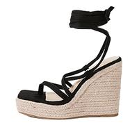 Alla moda 12,5 centimetri zeppa Piattaforma Sandali Estate Verde Stretta Strap Aperto Toe Caviglia-Up Partito Scarpe Da Partito-Nero, 40