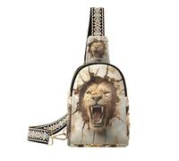 Alla moda 3d Cracked Hole Angry Animal Lion corpo fionda borsa a tracolla moda borsa a tracolla per il pacchetto di giorno, Leone animale arrabbiato con buco incrinato 3D, 1 size