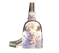 Alla moda Bella Brown Scottish Highland Bovini con Lavanda fanny pack borsa moda piccola borsa a tracolla per il giorno pack, Delizioso bestiame scozzese scozzese con lavanda