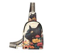 alla moda Black Cat Flowers Summer Anime in pelle marsupio multiuso borse per le donne per i viaggi, Gatto nero Fiori Estate anime, 1 size