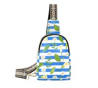Alla moda Blu Bianco A Righe Calla Lily Daisy Flower in pelle fanny pack borse crossover impermeabili per le donne per il viaggio, Blu bianco a righe Calla giglio Margherita fiore