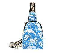 Alla moda blu e bianco del fumetto sveglio delfino fiore borse per le donne moda borsa a tracolla per gli uomini per il viaggio, Blu e bianco cartone animato carino delfino fiore, 1 size