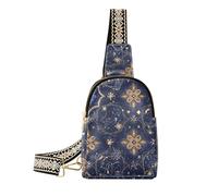 Alla moda Blu e Oro Misterioso Vintage Fiori Fanny Pack Crossbody robusta borsa per le donne crossbody per il viaggio, Fiori vintage misteriosi blu e oro