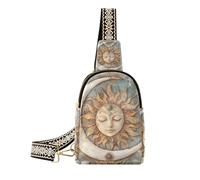 Alla moda Boho Vintage Luna e Sole marrone in pelle borse a tracolla leggero crossbody fanny pack per il viaggio, Boho Vintage luna e sole marrone, 1 size