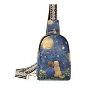 Alla moda Boy and Dog Stars Moon Dreamy crossbody fanny pack impermeabile piccola borsa a tracolla per il giorno pack, ragazzo e cane stelle luna sognante, 1 size
