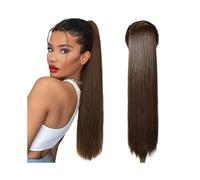 Alla moda Brazilian Human Hair Ponytail Hairpiece 16-26 Inch Long Straight Drawstring Ponytail Extensions #4 Medium Brown uso quotidiano(18inches)