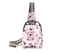 Alla moda Cartoon Cute Peach Teddy Bear crossbody fanny pack impermeabile nero fanny pack per escursioni, Orsacchiotto carino pesca del fumetto