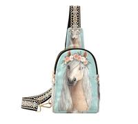 Alla moda Chubby Fox Little Girl borsa a tracolla moda nero fanny pack per il viaggio, Fiaba Fiori Cavallo Carino