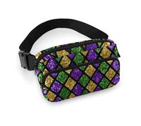alla moda da uomo, portatile, modello grande con tracolla regolabile per corsa, escursionismo, allenamento, viaggio, compatibile con il motivo glitter verde viola oro Mardi Gras