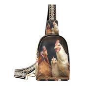 Alla moda Evil Skull Nero Gotico Sling Bag Leather Fanny Pack borsa petto per escursionismo, Un pollaio con galline e galli