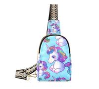 Alla moda Falso Glitter Cartoon unicorni Blu crossbody borse impermeabile marrone in pelle fanny pack per escursioni, Finto Glitter Cartoon unicorni Blu, 1 size