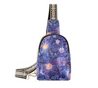 alla moda fiori astratti blu viola borse da sogno per le donne robusto marsupio in pelle marrone per escursioni, fiori astratti blu viola onirico, 1 dimensione, Astratto Fiori Blu Viola Dreamlike, 1