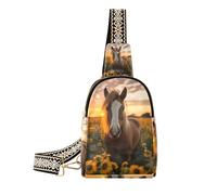 Alla moda Girasole Tramonto Cavallo impermeabile borsa a tracolla antifurto borse per le donne per l'escursionismo, Cavallo al tramonto di girasole, 1 size