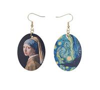 Alla moda Johannes Vermeer pittura a olio arte ragazze goccia gancio orecchini in legno naturale orecchini pendenti gioielli decorazione per le donne, Multi, Silicone