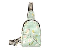 Alla moda Primavera Pera Fiore Uccelli Borse verdi fanny pack multiuso antifurto borsa a tracolla per escursioni, Uccelli in fiore di pera primaverile verdi