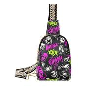 Alla moda Punk Peach Black Skulls Rock fionda borse a tracolla robuste donne fanny pack crossbody per il viaggio, punk pesca teschi neri rock