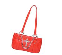 Alla moda Punk Styles Borsa a tracolla con catena in lega decorazione PU pelle ascella borse per individualistic look borsa da sera, Rosso, One Size