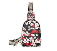 Alla moda rosso giapponese vintage fiori borse per ragazze antifurto fanny pack borse a tracolla per escursioni, Fiori vintage giapponesi rossi, 1 size