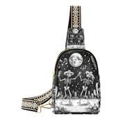 Alla moda Skull Dancing Black Gothic crossbody fionda borse in pelle carino borsa a tracolla per escursionismo, teschio danza gotico nero, 1 size