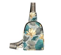 Alla moda verde oro fiore foglie fiore fanny pack crossbody multiuso crossover borse per le donne per l'escursionismo, Fiore verde oro foglie fiore
