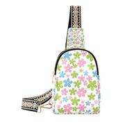 Alla moda verde pesca e fiori blu impermeabile borsa a tracolla in pelle fanny pack borse a tracolla per giorno pack, Fiori verdi, pesca e blu, 1 size