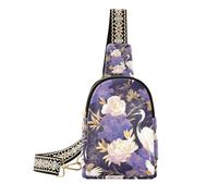 Alla moda viola gru fiori bianco donne fanny pack moda fling zaino borsa a tracolla per escursioni, gru viola fiori bianchi, 1 size