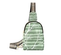 Alla moda White Tree Branches Green Stripes impermeabile borsa a tracolla in pelle borsa a tracolla marsupio petto per escursioni