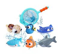 Alla ricerca di Nemo, 7 giocattoli da bagno per bambini di 1, 2, 3, 4 anni, per piscina, animali marini, giochi d'acqua, con rete da pesca, giocattolo per bambini, regalo per bambini