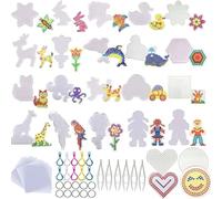 Allaonze Animal - Perline da stiro, 5 mm, 22 pezzi, penna quadrata trasparente per perline da stirare per bambini, artigianato con pinzette per perline, fogli di carta da stiro e portachiavi colorati