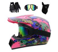 All'aperto Sport Casco da Motocross, con Occhiali Guanti Maschera, Gioventù Bambini Integrale MTB Enduro Moto Caschi, Discesa BMX ATV Quad Bici da Sporcizia Casco(Pink,XL/58-59CM)