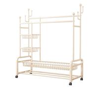 Allargarsi Appendiabiti, 120/150x48x170cm Appendino da Terra Doppio con 4 Ganci, 3 Ripiani, 1 Portascarpe Inferiori Stand Attaccapanni con Ruote(120 * 48 * 170cm/47.3 * 18.9 * 66.9in)
