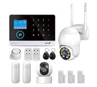 Allarme domestico Wireless 4G di allarme di sicurezza domestica for APP Tuya con sensore di movimento for animali domestici Rilevatore di fumo Gas,Espandibile(Rot)