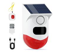Allarme solare con sensore di movimento per esterni, 120 dB, sirena di sicurezza esterna con luce lampeggiante, 3 modalità di movimento, impermeabile IP65, per giardino, cortile, fattoria, casa (1