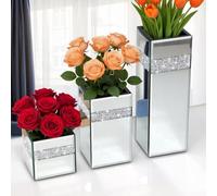 ALLARTONLY - Vaso a specchio con diamanti schiacciati, confezione da 3 pezzi, piccolo, medio, grande, Splendido vaso decorativo in cristallo argentato a specchio, per la decorazione della casa. non