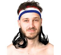 ALLAURA Compatibile con costume triglia anni '80, parrucca nera con fascia per capelli, taglia unica, stile rocker retrò, per Halloween, feste, abiti divertenti, parrucca triglia anni '80 o look da