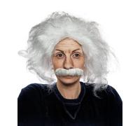 ALLAURA Compatibile con parrucca Albert Einstein - Set di parrucca e baffi da scienziato pazzo bianco vecchio - Costume divertente da fisico per adulti, Halloween, cosplay, look geniale, accessorio