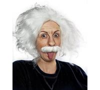 ALLAURA Compatibile con parrucca Albert Einstein - Set di parrucca e baffi da scienziato pazzo bianco vecchio - Costume divertente da fisico per adulti, Halloween, cosplay, look geniale, accessorio